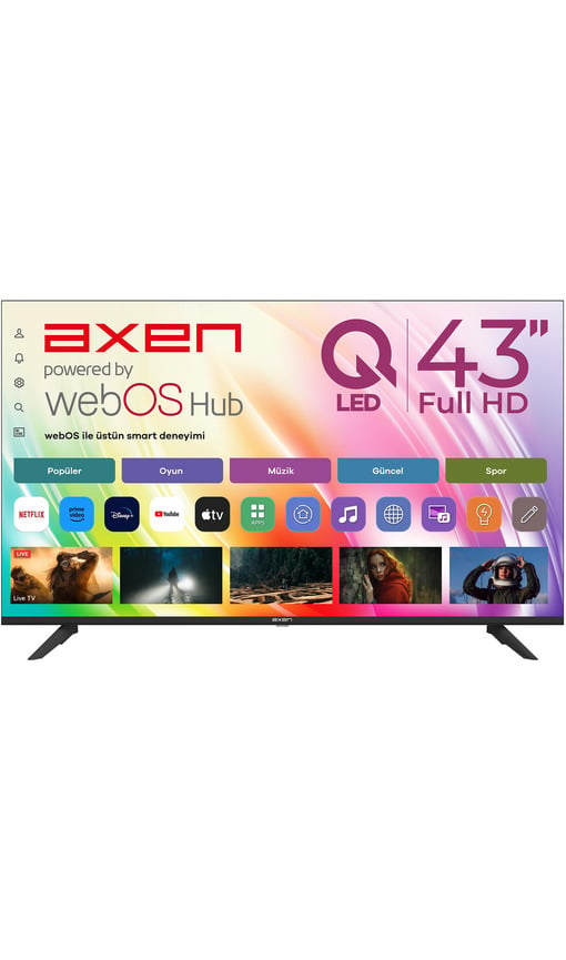 AXEN AX43QFMLN-W02 WebOS Kablosuz Ekran Yansıtma HDR Wi-Fi 43 inç 109 cm 2K SMART TV QLED TV