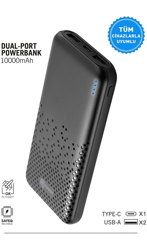 INTOUCH Slim Dual Port Tüm Cihazlarla Uyumlu 10.000 mAh Powerbank Siyah